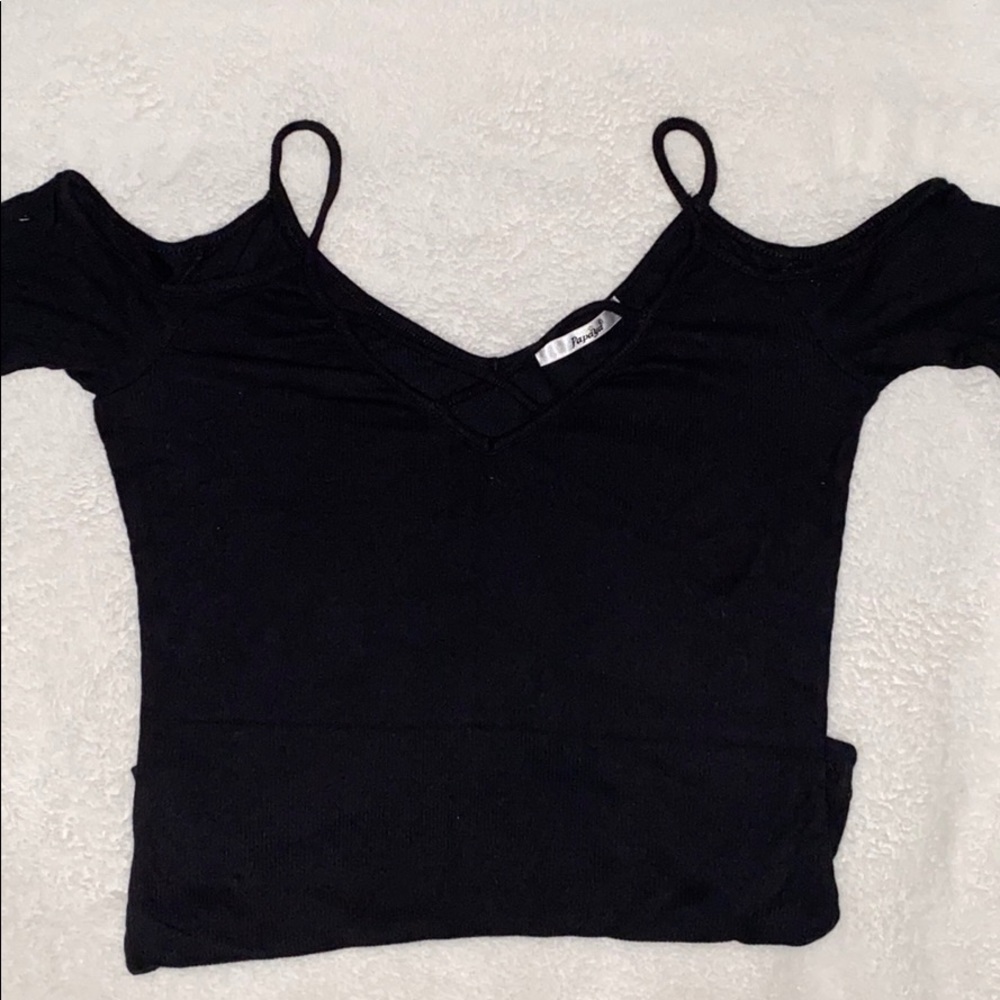 Black Spaghetti Open Shoulder Top